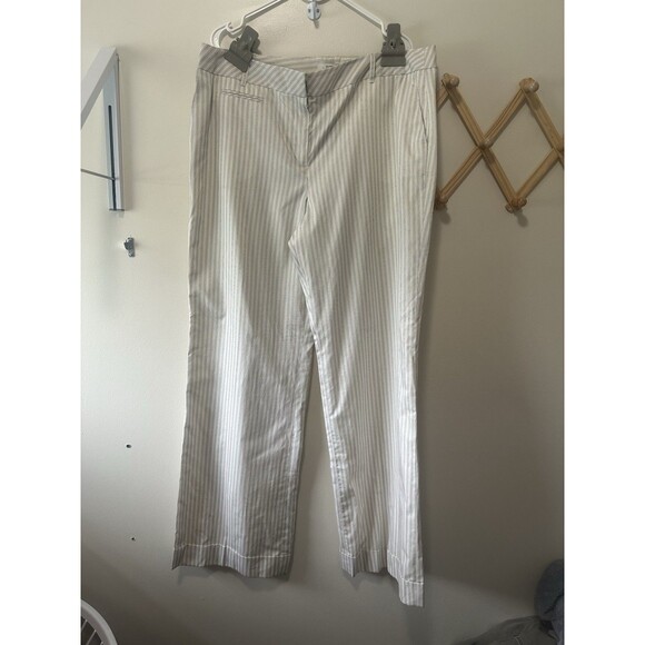 Ann Taylor Ann Dress Pants Size 16L Cream With Black Pinstripes - Picture 1 of 7